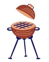 Cartoon round barbeque grill icon BBQ Grill symbol Cooking outside Device for grilling food Street food Vector illustration