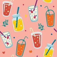 Seamless pattern with summer drinks Refreshing cocktail Summer seamless patterns Vector background