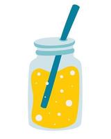 Glass jar with lemonade Hand drawn lemonade juice icon Fresh fruits Refreshing cocktail Summer drink Vector illustration in cartoon style