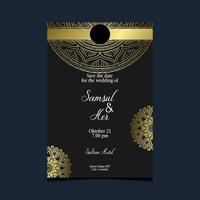 Fondo adornado de mandala de oro de lujo para invitación de boda vector