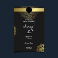 Fondo adornado de mandala de oro de lujo para invitación de boda vector