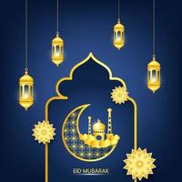 Fondo de eid mubarak con elemento islámico. vector