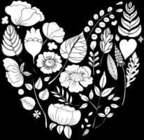 Ilustración vectorial de un marco floral en forma de corazón de elementos florales vector