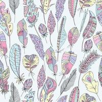 Vector illustration of a seamless multicolored pattern of feathers of birds of different shapes