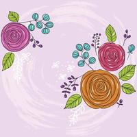 Vector illustration abstraction of flowers with leaves on a lilac background