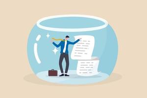 Business transparency integrity or data disclosure concept businessman standing with disclosure financial document in crystal clear fish bowl vector