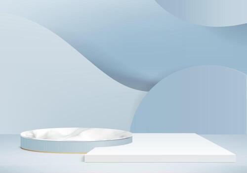3d background products display podium scene with geometric platform background vector 3d rendering with podium stand to show cosmetic products Stage showcase on pedestal display blue studio
