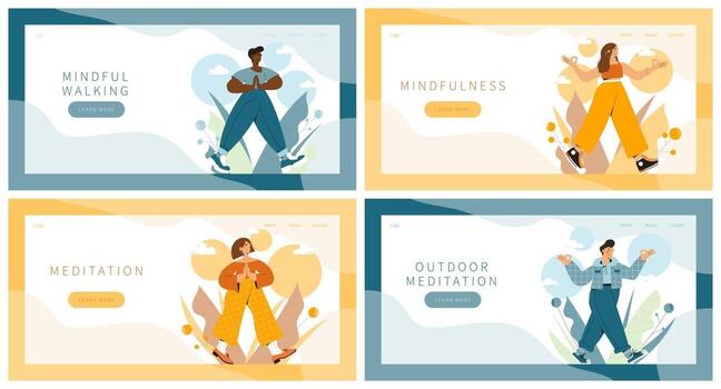 Mindful walking landing page vector