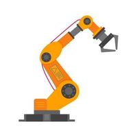 Robotic arm flat style design vector illustration icon sign isolated on white background Robot arm or hand Industrial robot manipulator Modern smart industry 40 technology Automated manufacturing