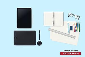 graphic designer equipment analog  and digital device creator with device to create anything vector