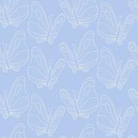 Cute blue pattern with line white butterflies Seamless background Textiles for children Minimalism paper scrapbook for kids vector