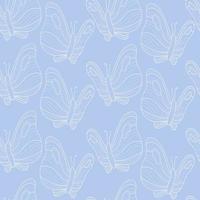 Cute blue pattern with line white butterflies Seamless background Textiles for children Minimalism paper scrapbook for kids vector