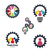 Gear teamwork meeting concept Graphic group connecting People Connection logo set team work in a circle holding hands Business person meeting in the same power room vector