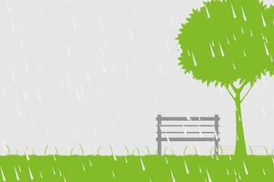 silla y árbol bajo la lluvia sobre fondo verde vector