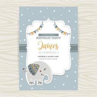 Childrens birthday card template with elephant vector