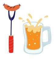 salchicha en un tenedor con un vaso de cerveza icono colección de plantillas de salchicha a la parrilla para la invitación de la fiesta web oktoberfest festividades populares alemanas ilustración vectorial de diseño plano de alimentos vector