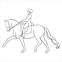 Equitación mujer montando caballo de doma en estilo de línea