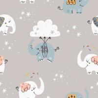 Baby seamless pattern with cute elephants vector
