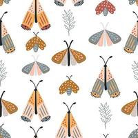 Boho seamless pattern with butterfly or moth vector