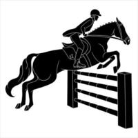 Montar a caballo mujer montando a caballo saltando por encima de obstáculos silueta vector