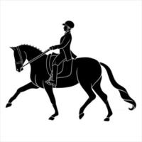 Equitación mujer montando caballo de doma en silueta vector