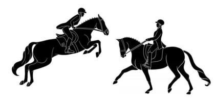 mujer de equitación montando caballo de doma en estilo de dibujos animados vector