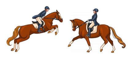 Horse Riding Woman Riding Dressage Horse in Cartoon Style vector