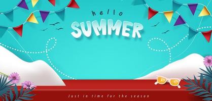 Summer banner studio table room product display with copy space vector