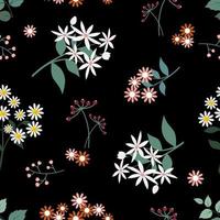 Wild flower seamless pattern on dark background graphic design for fabric print or textile vector