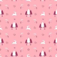 Cute christmas seamless pattern with reindeers on pink background vector