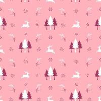 Cute christmas seamless pattern with reindeers on pink background vector