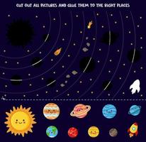 Cut and glue game for kids Set of cute solar system planets vector