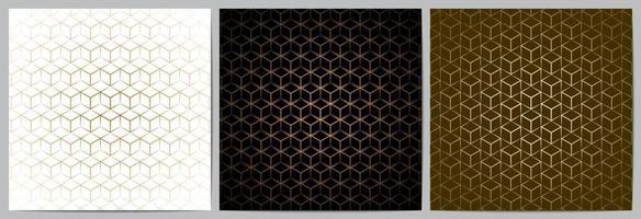 Set of abstract geometric seamless pattern with golden lines vector