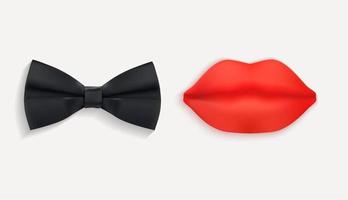 Mr and Mrs Sign with Black bow tie and Red Lips vector