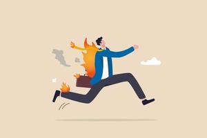 Business deadline rush hour situation or in hurry to complete work concept overworked businessman running on fire vector