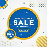 Sale banner geometric design halftone style color bright blue and yellow vector