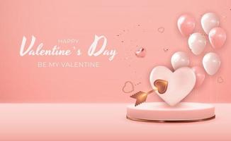 Realistic 3D Valentine s Day Holiday Gift Card Background Design vector