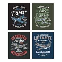 Vintage World War 2 Fighter Aircraft Graphic TShirt Collection vector