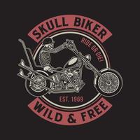 Vintage Skull Riding Motorcycle Graphic Tshirt On Black
