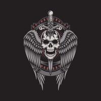 Winged Skull with Sword Stuck vector