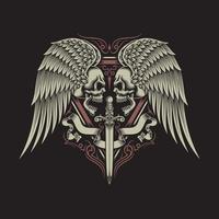 Two Winged Skull With Sword On Black
