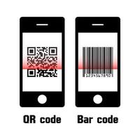 código qr de escaneo de teléfono inteligente y diseño plano de código de barras vector