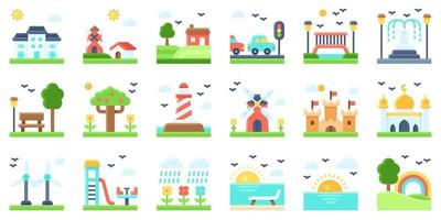 paisaje plano icono conjunto 1 ilustración vectorial vector