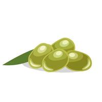 Four green vector olives with a leaf
