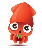 Cartoon cute big eyes squid with green bowtie vector