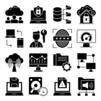 paquete de iconos sólidos de computadora y red vector