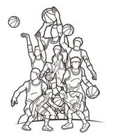 Outline Basketball Team Action vector