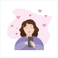 Young woman with smartphone chatting online vector