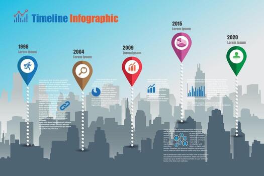 Business roadmap timeline infographic city designed for abstract background template milestone element modern diagram process technology digital marketing data presentation chart Vector illustration