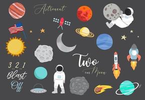 Collection of space object set with astronaut vector